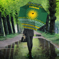 Rwanda Christmas Umbrella with Green-Yellow Pattern, National Emblem, and Radiant Sun Motif - Wonder Print Shop