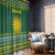 Rwanda Christmas Window Curtain with Green-Yellow Pattern, National Emblem, and Radiant Sun Motif - Wonder Print Shop
