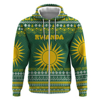 Rwanda Christmas Zip Hoodie with Green-Yellow Pattern, National Emblem, and Radiant Sun Motif - Wonder Print Shop