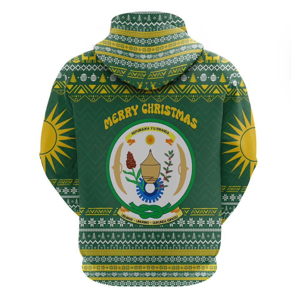 Rwanda Christmas Zip Hoodie with Green-Yellow Pattern, National Emblem, and Radiant Sun Motif - Wonder Print Shop