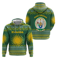 Rwanda Christmas Zip Hoodie with Green-Yellow Pattern, National Emblem, and Radiant Sun Motif - Wonder Print Shop