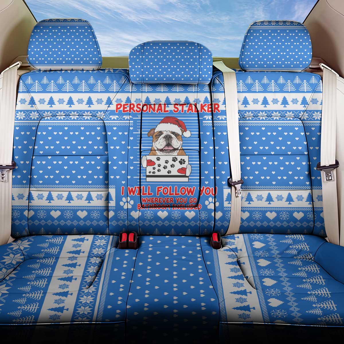 Christmas Stalker Bulldog Back Car Seat Cover Xmas Holiday Patterns - Wonder Print Shop