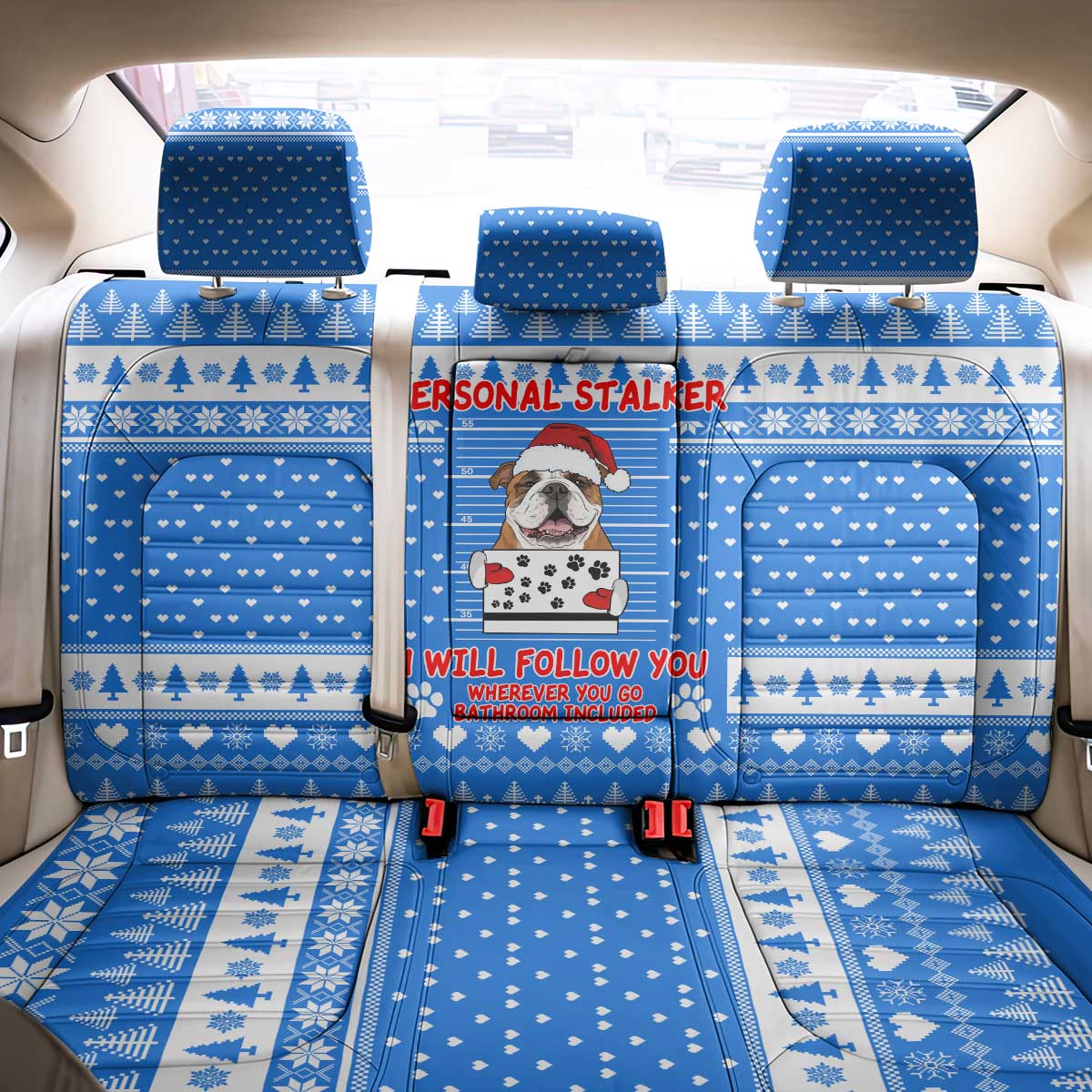 Christmas Stalker Bulldog Back Car Seat Cover Xmas Holiday Patterns - Wonder Print Shop