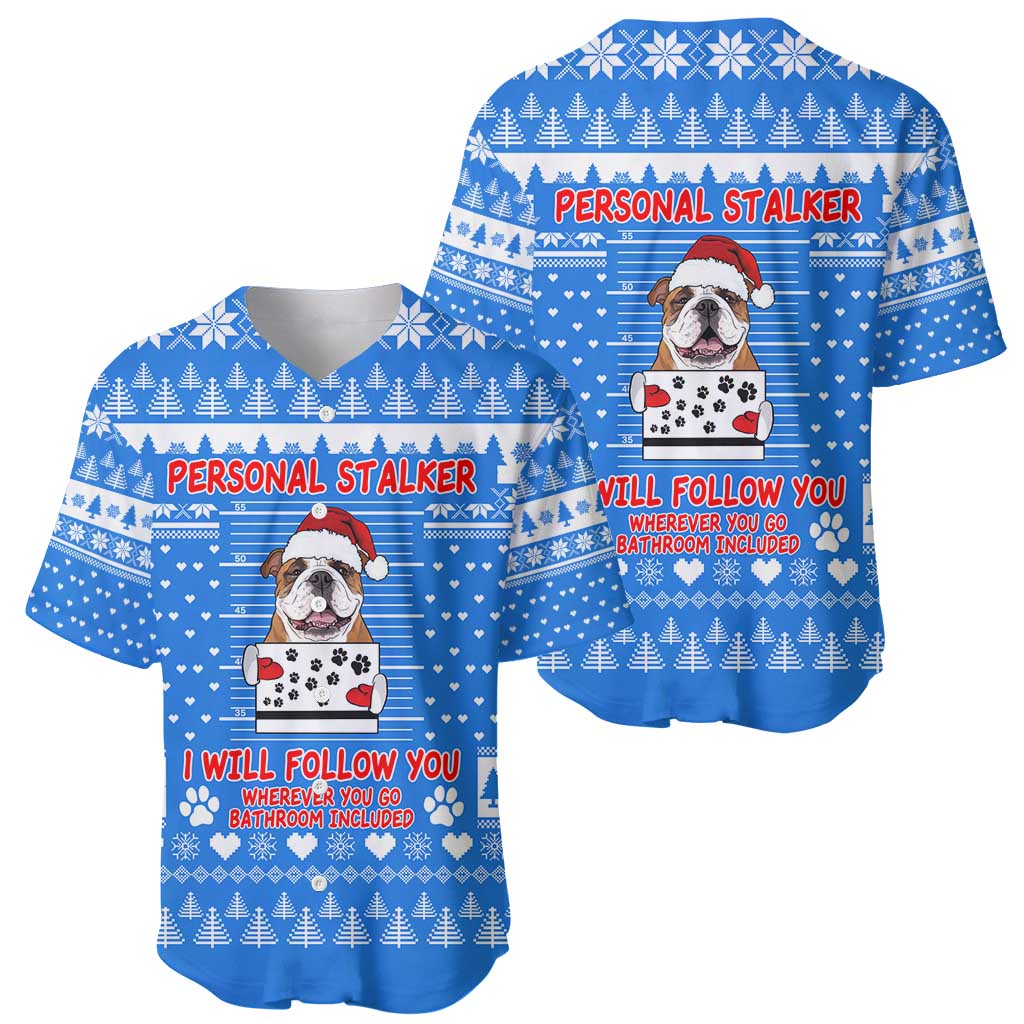 Christmas Stalker Bulldog Baseball Jersey Xmas Holiday Patterns - Wonder Print Shop