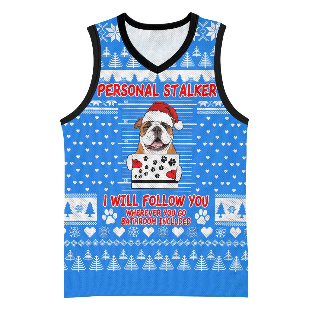 Christmas Stalker Bulldog Basketball Jersey Xmas Holiday Patterns - Wonder Print Shop
