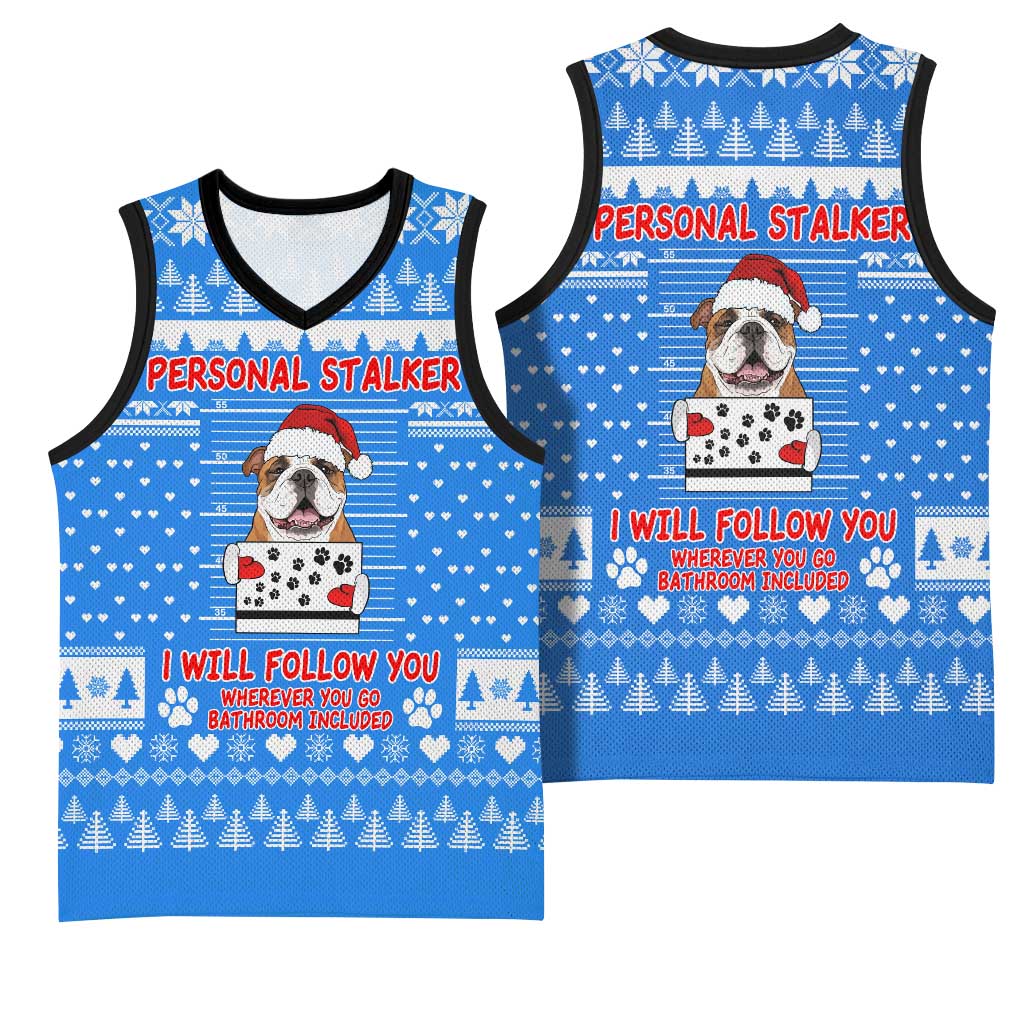 Christmas Stalker Bulldog Basketball Jersey Xmas Holiday Patterns - Wonder Print Shop