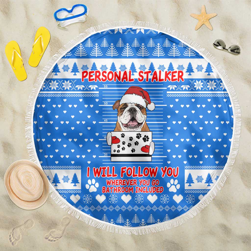 Christmas Stalker Bulldog Beach Blanket Xmas Holiday Patterns - Wonder Print Shop