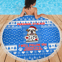 Christmas Stalker Bulldog Beach Blanket Xmas Holiday Patterns - Wonder Print Shop