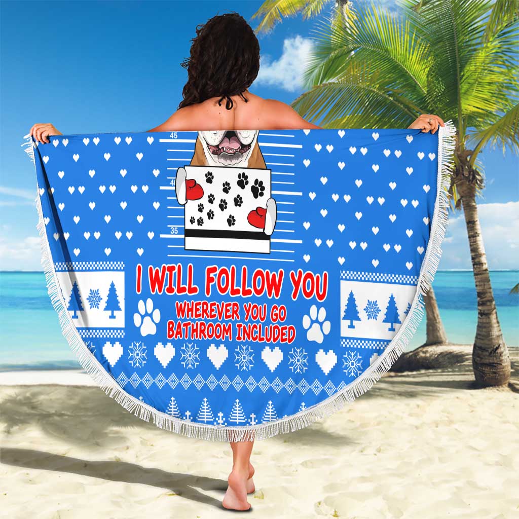 Christmas Stalker Bulldog Beach Blanket Xmas Holiday Patterns - Wonder Print Shop