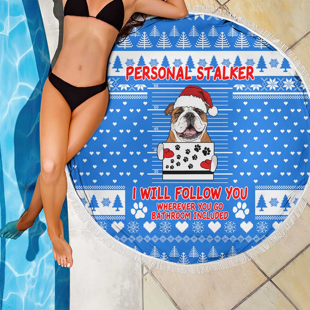 Christmas Stalker Bulldog Beach Blanket Xmas Holiday Patterns - Wonder Print Shop
