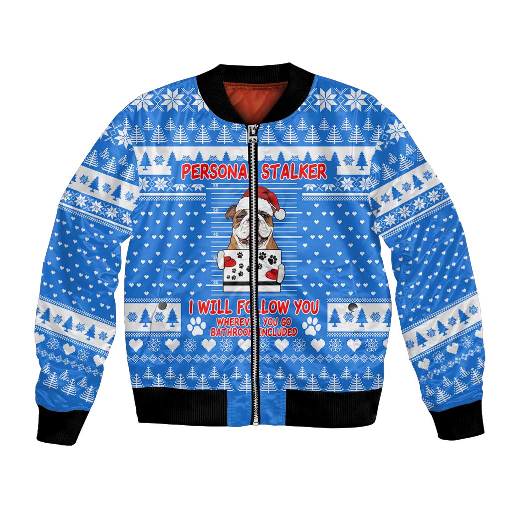 Christmas Stalker Bulldog Bomber Jacket Xmas Holiday Patterns - undefined