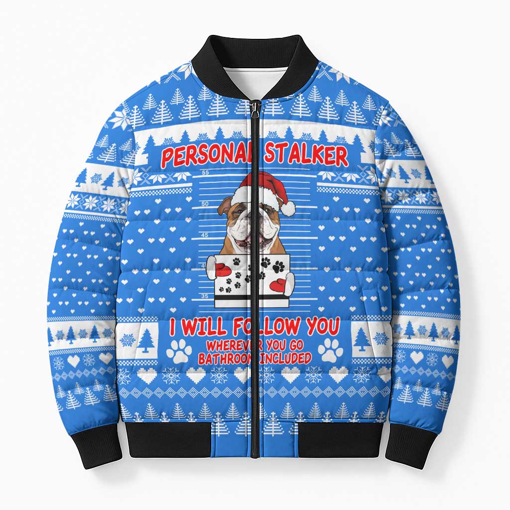 Christmas Stalker Bulldog Bomber Puffer Jacket Xmas Holiday Patterns - Wonder Print Shop