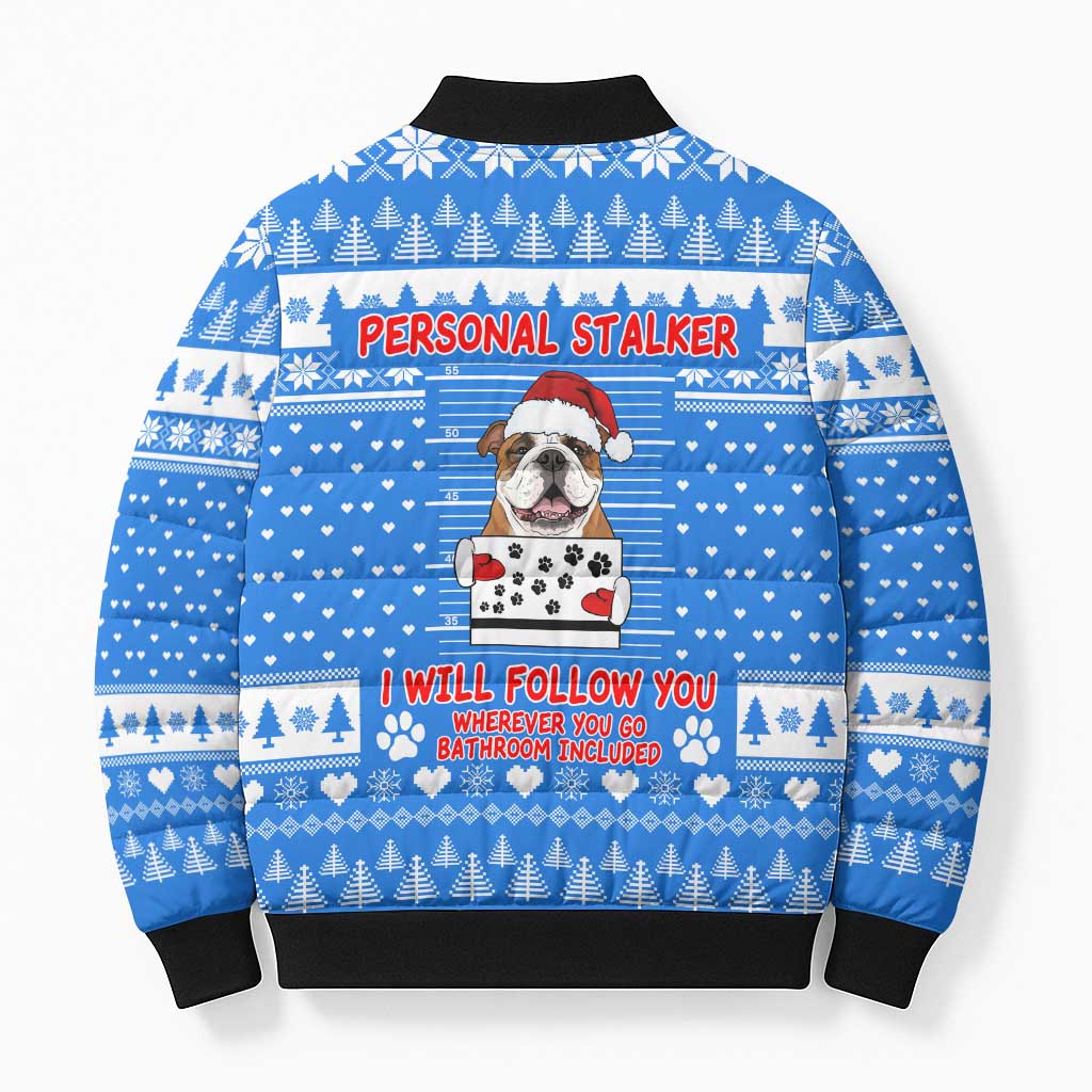 Christmas Stalker Bulldog Bomber Puffer Jacket Xmas Holiday Patterns - Wonder Print Shop