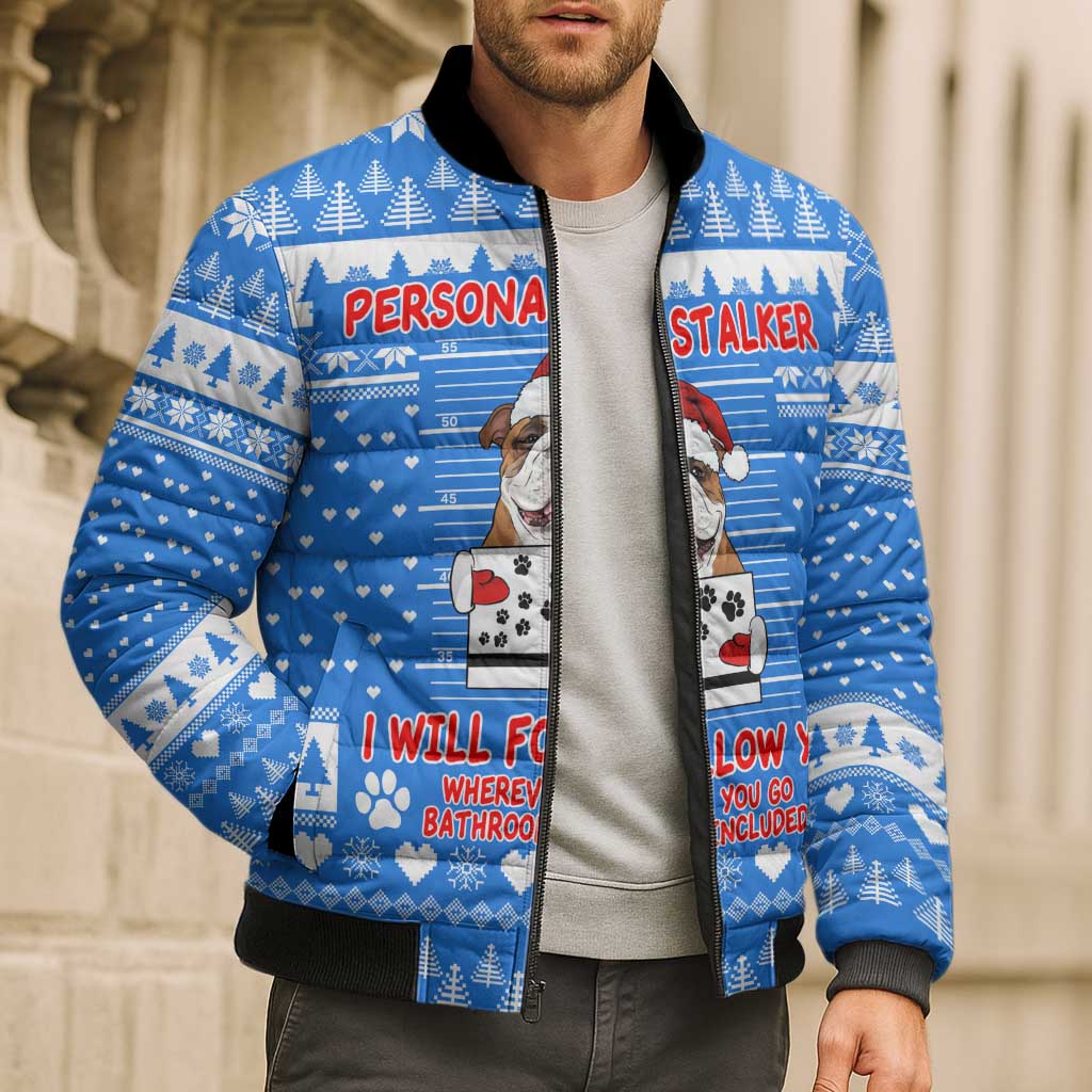 Christmas Stalker Bulldog Bomber Puffer Jacket Xmas Holiday Patterns - Wonder Print Shop