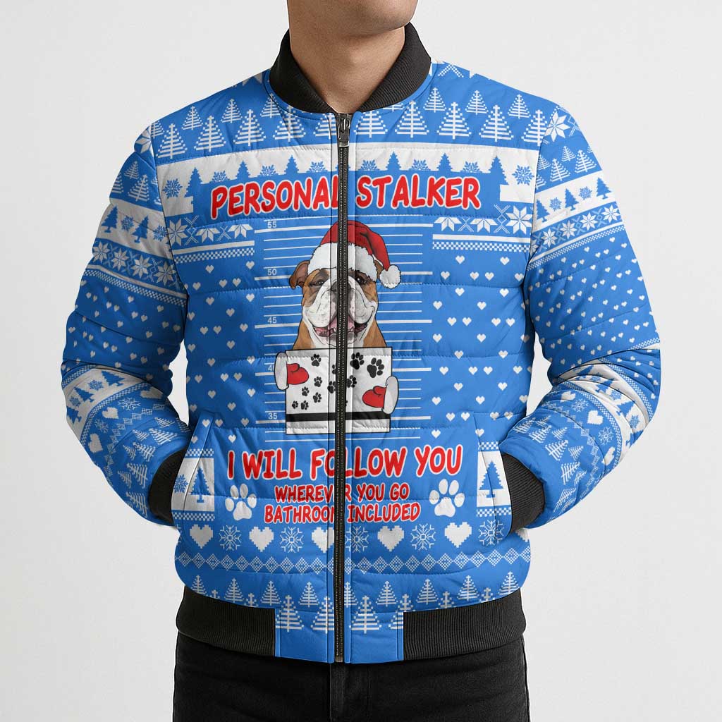 Christmas Stalker Bulldog Bomber Puffer Jacket Xmas Holiday Patterns - Wonder Print Shop