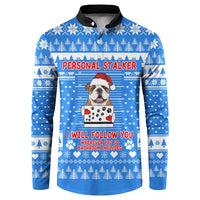 Christmas Stalker Bulldog Button Sweatshirt Xmas Holiday Patterns - Wonder Print Shop