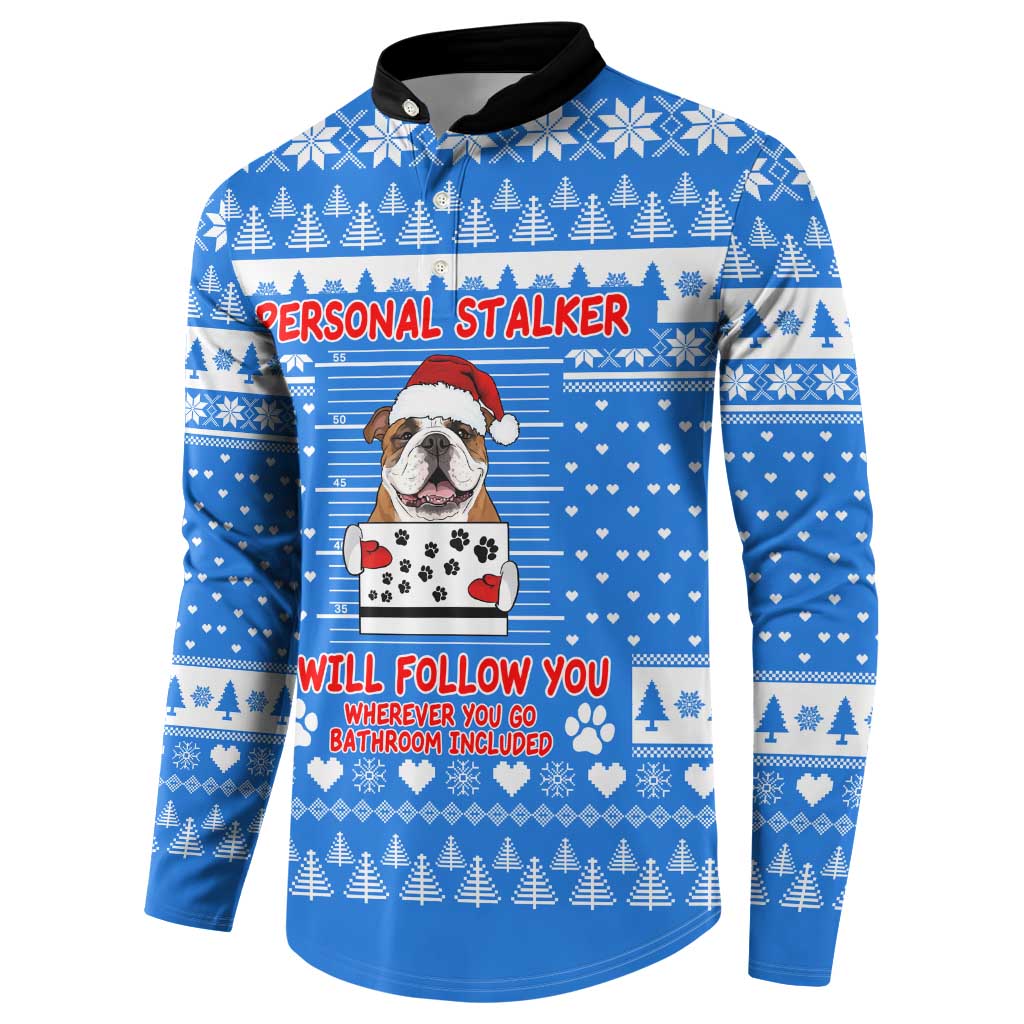 Christmas Stalker Bulldog Button Sweatshirt Xmas Holiday Patterns - Wonder Print Shop