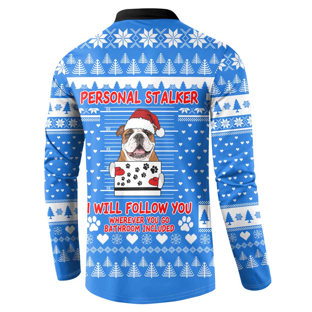 Christmas Stalker Bulldog Button Sweatshirt Xmas Holiday Patterns - Wonder Print Shop