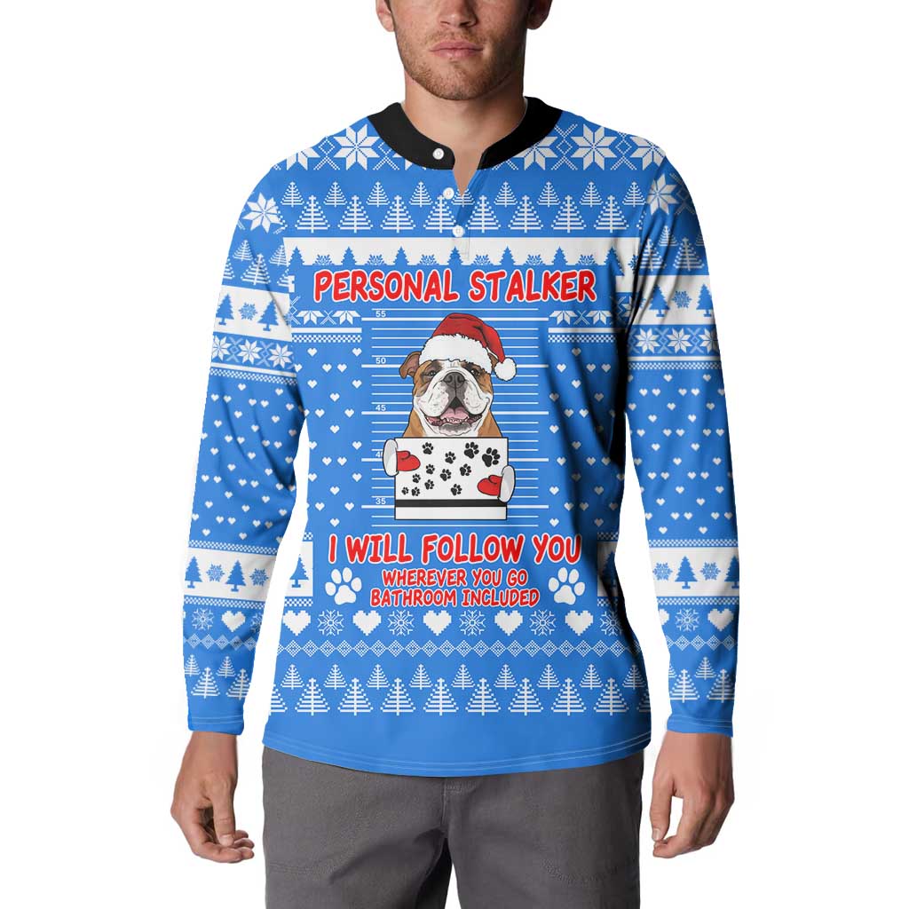 Christmas Stalker Bulldog Button Sweatshirt Xmas Holiday Patterns - Wonder Print Shop