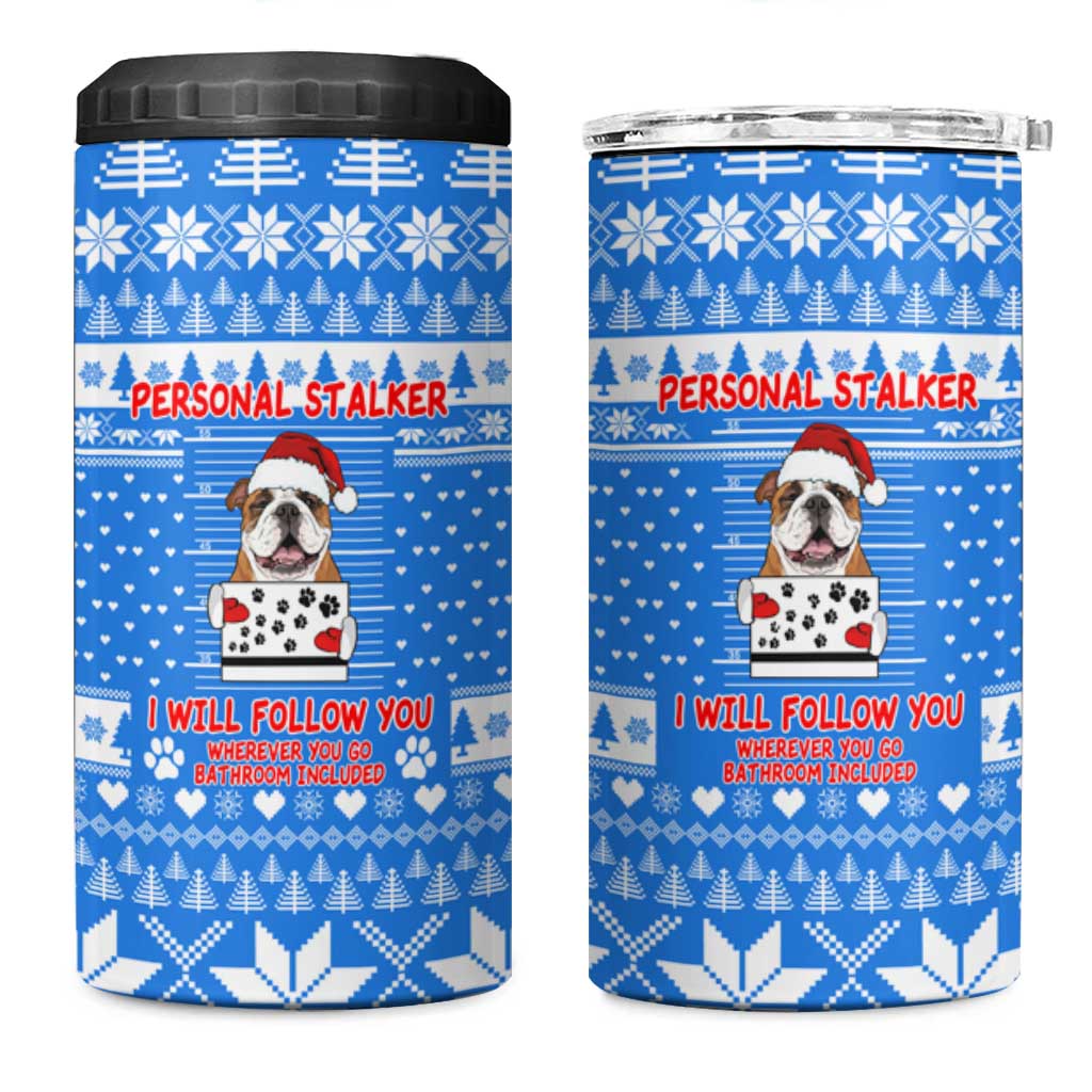 Christmas Stalker Bulldog 4 in 1 Can Cooler Tumbler Xmas Holiday Patterns - Wonder Print Shop
