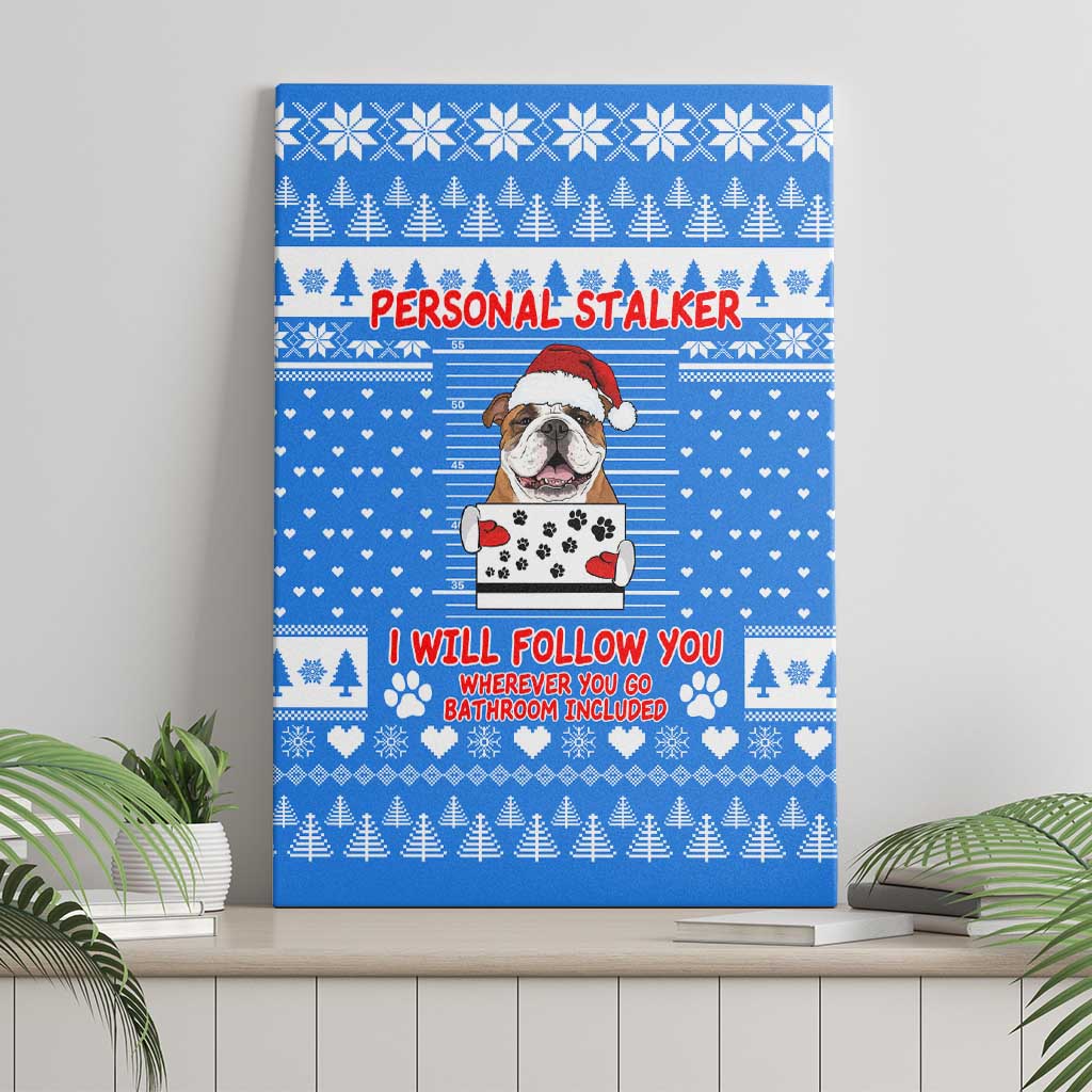 Christmas Stalker Bulldog Canvas Wall Art Xmas Holiday Patterns - Wonder Print Shop