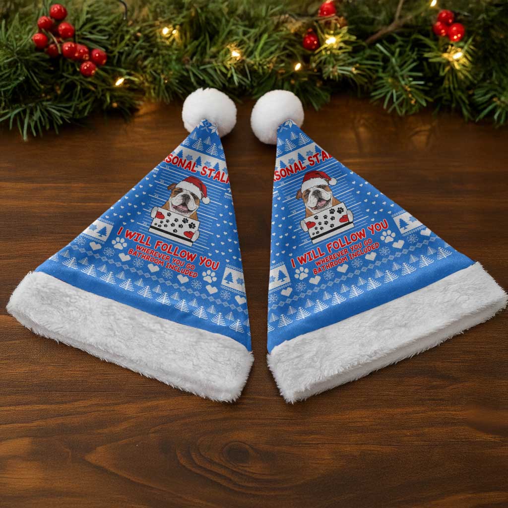 Christmas Stalker Bulldog Christmas Santa Hat Xmas Holiday Patterns - Wonder Print Shop