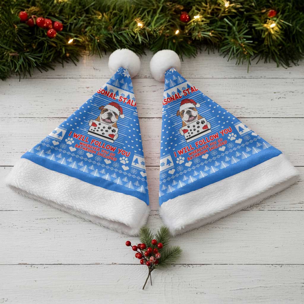 Christmas Stalker Bulldog Christmas Santa Hat Xmas Holiday Patterns - Wonder Print Shop