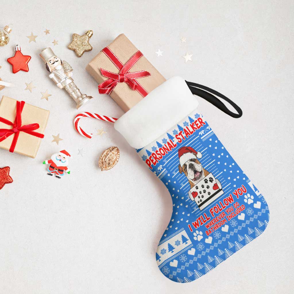 Christmas Stalker Bulldog Christmas Stocking Xmas Holiday Patterns - Wonder Print Shop