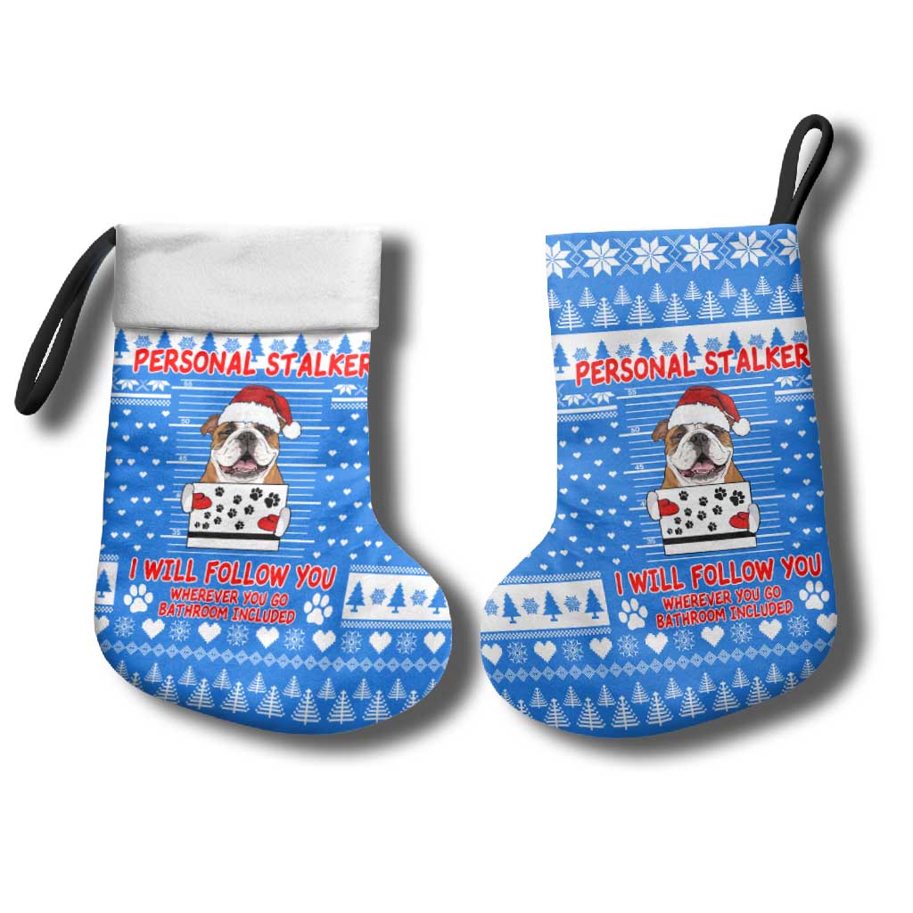 Christmas Stalker Bulldog Christmas Stocking Xmas Holiday Patterns - Wonder Print Shop