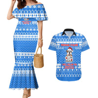 Christmas Stalker Bulldog Couples Matching Mermaid Dress and Hawaiian Shirt Xmas Holiday Patterns - Wonder Print Shop