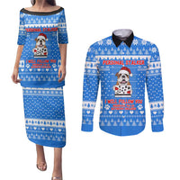 Christmas Stalker Bulldog Couples Matching Puletasi and Long Sleeve Button Shirt Xmas Holiday Patterns - Wonder Print Shop