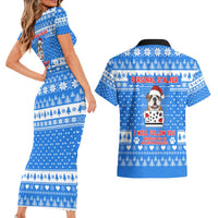 Christmas Stalker Bulldog Couples Matching Short Sleeve Bodycon Dress and Hawaiian Shirt Xmas Holiday Patterns - Wonder Print Shop