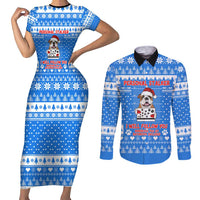 Christmas Stalker Bulldog Couples Matching Short Sleeve Bodycon Dress and Long Sleeve Button Shirt Xmas Holiday Patterns - Wonder Print Shop