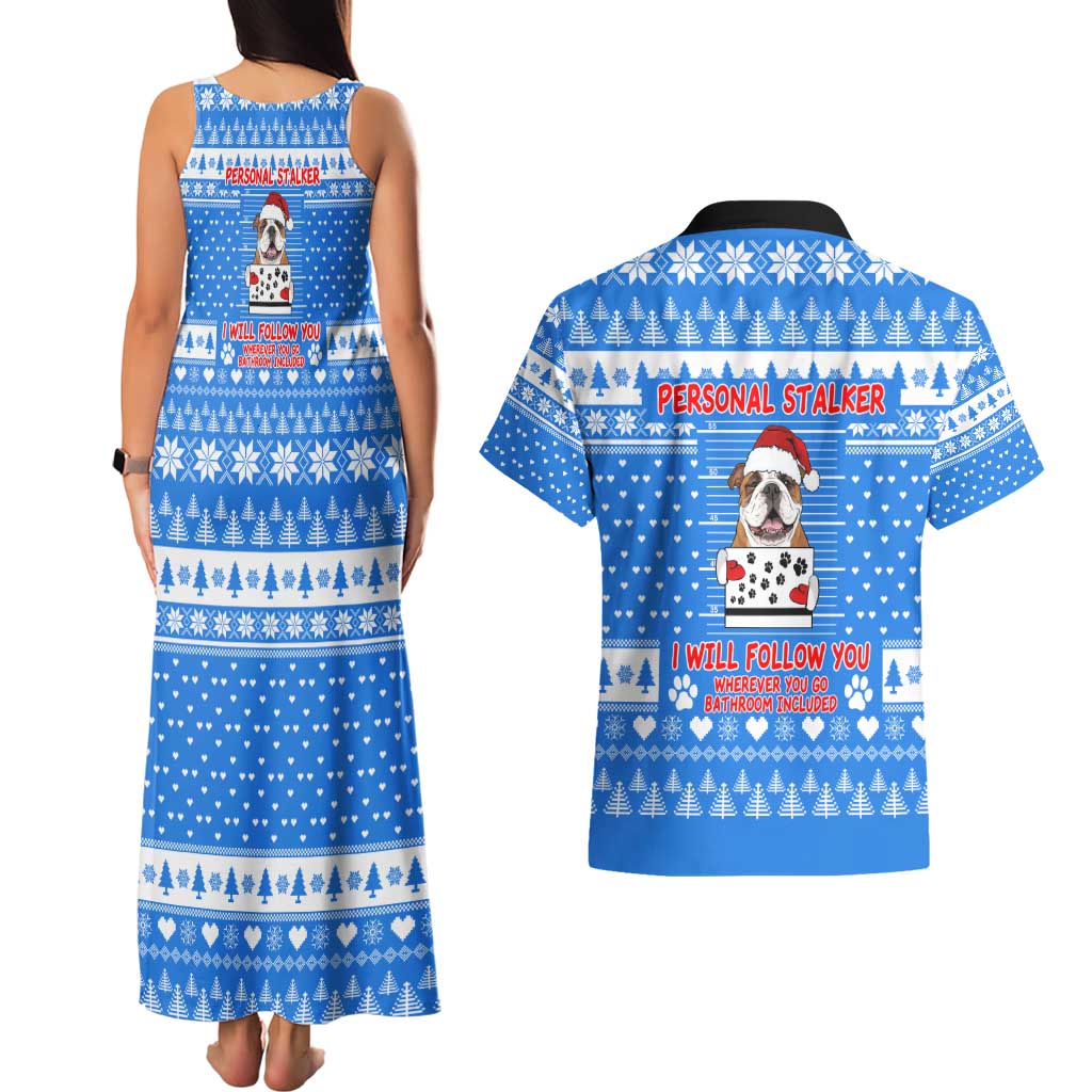 Christmas Stalker Bulldog Couples Matching Tank Maxi Dress and Hawaiian Shirt Xmas Holiday Patterns - Wonder Print Shop