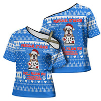 Christmas Stalker Bulldog Cross Shoulder Shirt Xmas Holiday Patterns - Wonder Print Shop