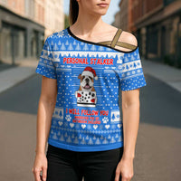 Christmas Stalker Bulldog Cross Shoulder Shirt Xmas Holiday Patterns - Wonder Print Shop
