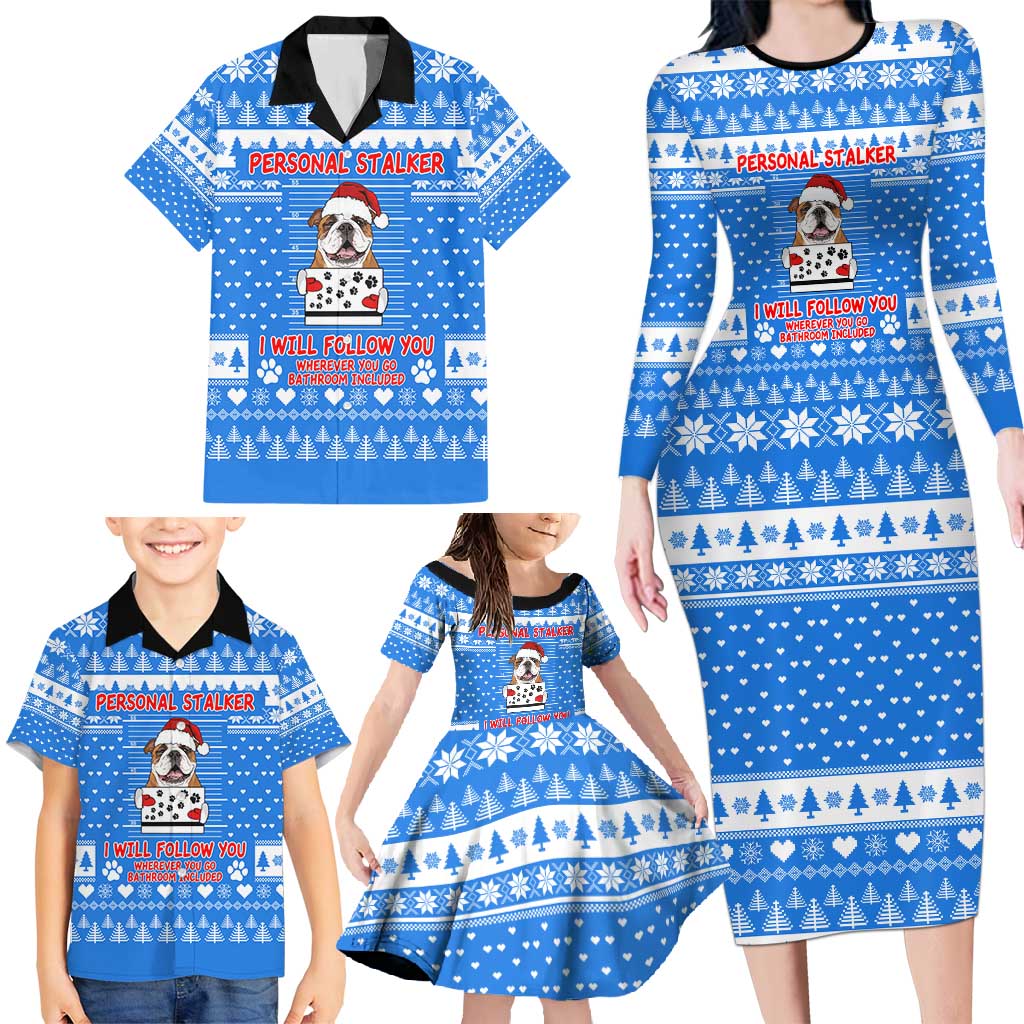 Christmas Stalker Bulldog Family Matching Long Sleeve Bodycon Dress and Hawaiian Shirt Xmas Holiday Patterns - Wonder Print Shop
