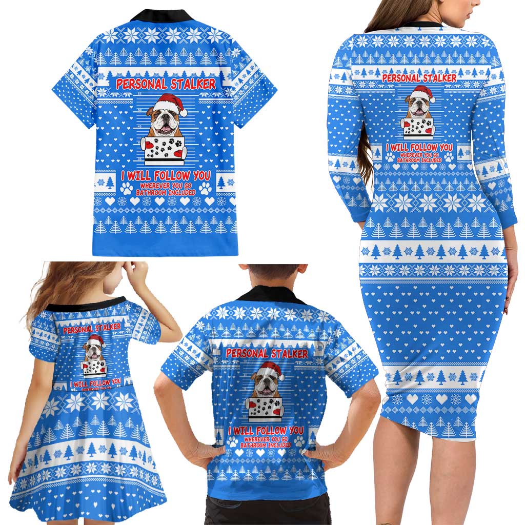 Christmas Stalker Bulldog Family Matching Long Sleeve Bodycon Dress and Hawaiian Shirt Xmas Holiday Patterns - Wonder Print Shop