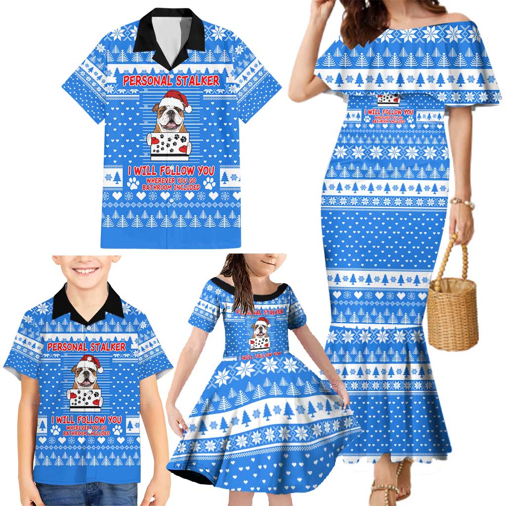 Christmas Stalker Bulldog Family Matching Mermaid Dress and Hawaiian Shirt Xmas Holiday Patterns - Wonder Print Shop