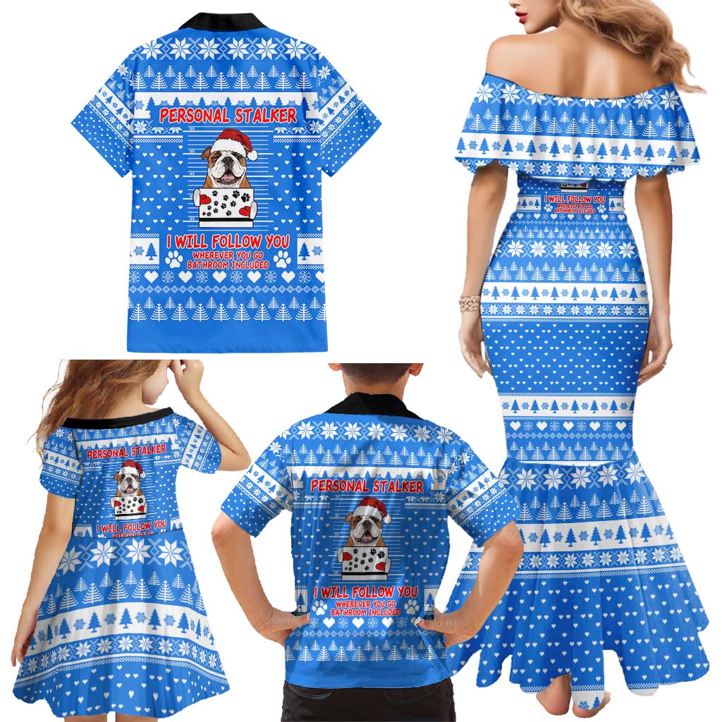 Christmas Stalker Bulldog Family Matching Mermaid Dress and Hawaiian Shirt Xmas Holiday Patterns - Wonder Print Shop