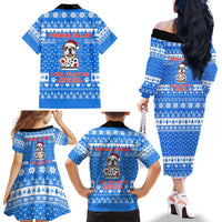 Christmas Stalker Bulldog Family Matching Off The Shoulder Long Sleeve Dress and Hawaiian Shirt Xmas Holiday Patterns - Wonder Print Shop