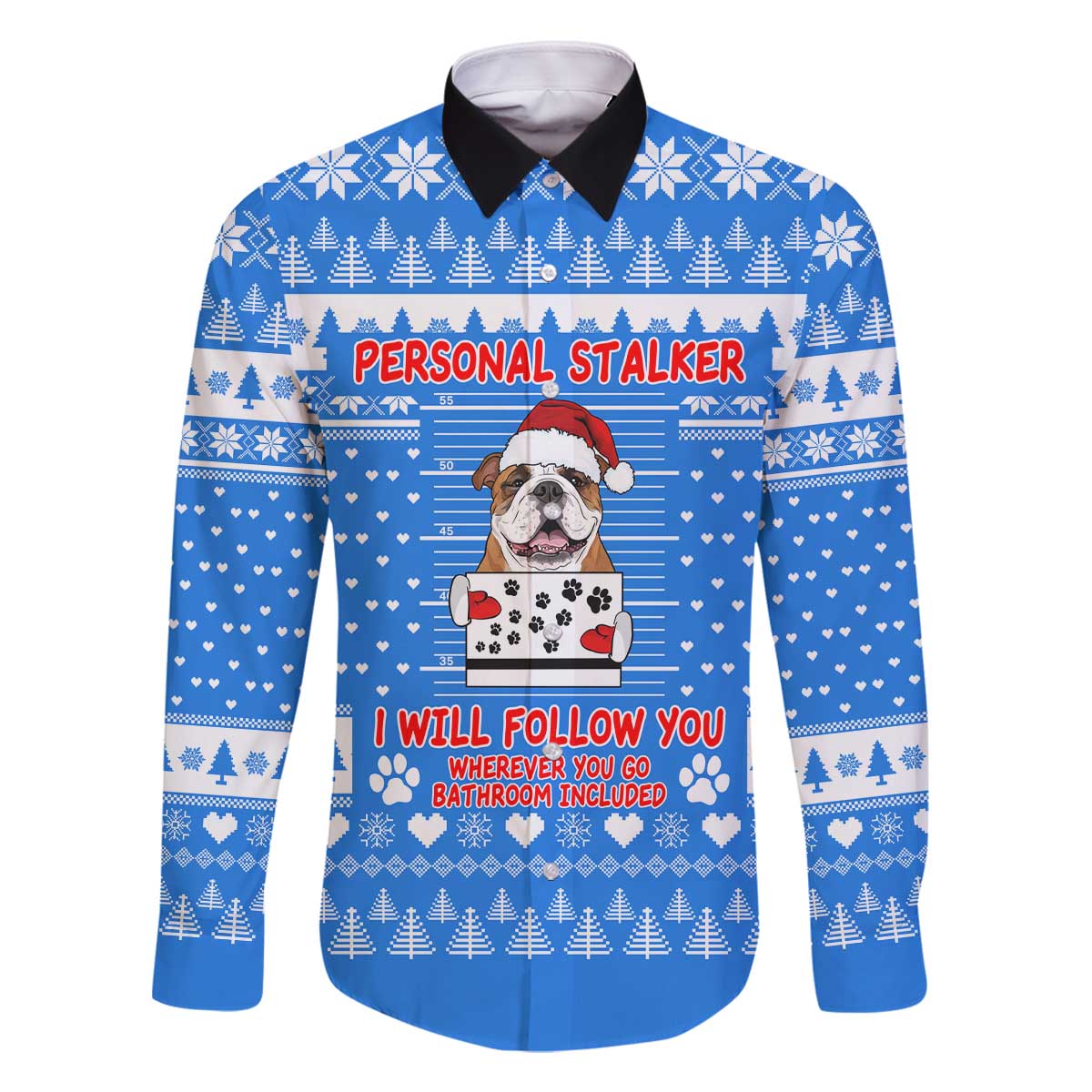 Christmas Stalker Bulldog Family Matching Off The Shoulder Long Sleeve Dress and Hawaiian Shirt Xmas Holiday Patterns - Wonder Print Shop