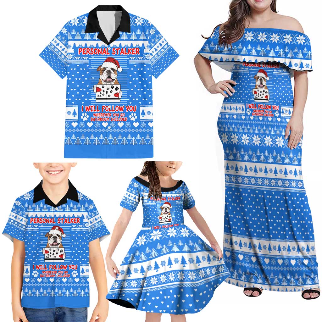 Christmas Stalker Bulldog Family Matching Off Shoulder Maxi Dress and Hawaiian Shirt Xmas Holiday Patterns - Wonder Print Shop