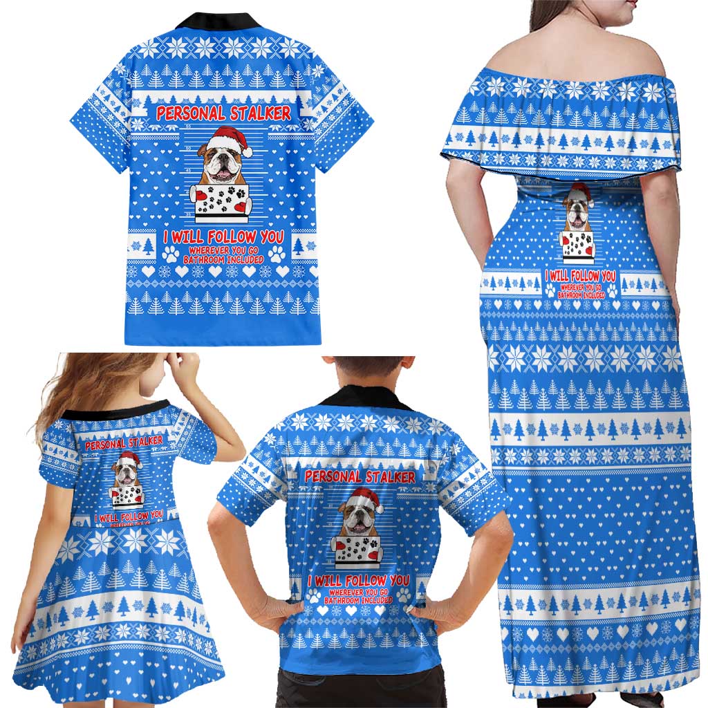 Christmas Stalker Bulldog Family Matching Off Shoulder Maxi Dress and Hawaiian Shirt Xmas Holiday Patterns - Wonder Print Shop
