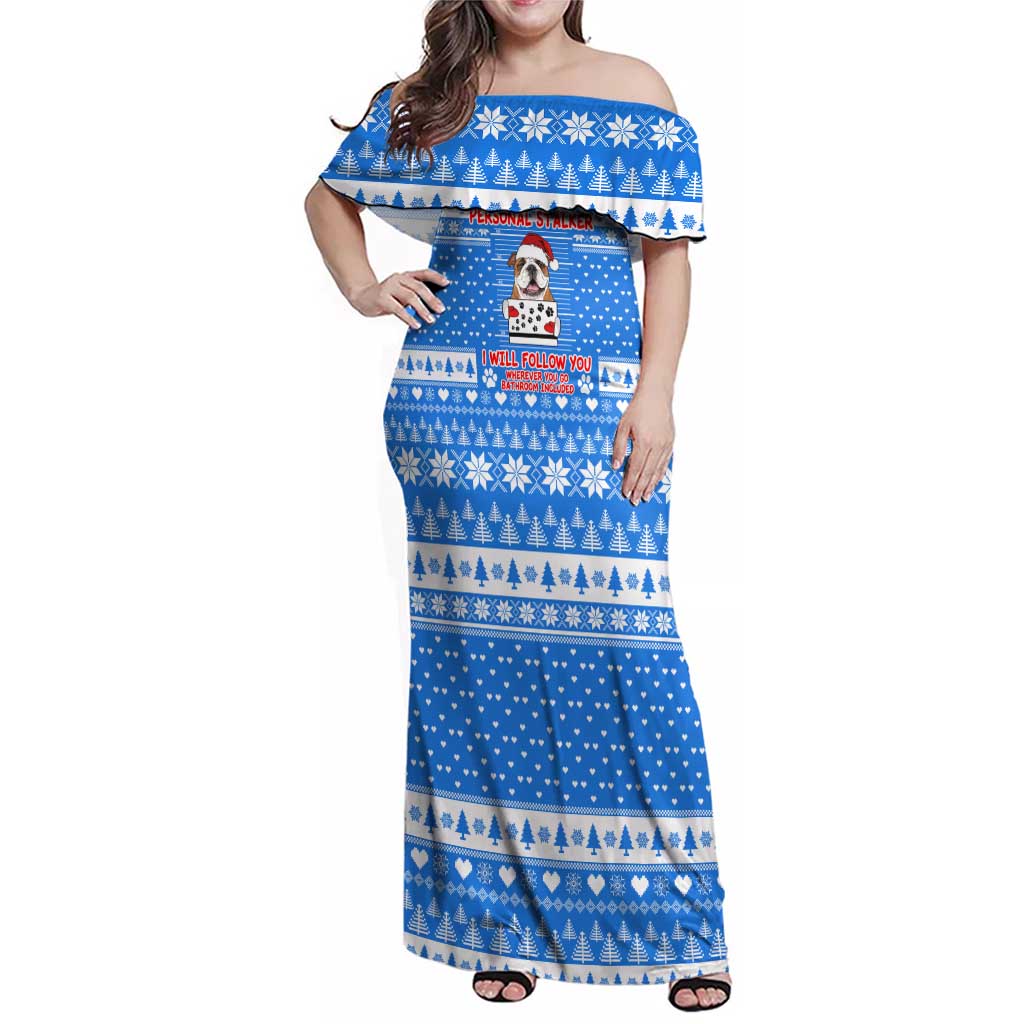 Christmas Stalker Bulldog Family Matching Off Shoulder Maxi Dress and Hawaiian Shirt Xmas Holiday Patterns - Wonder Print Shop