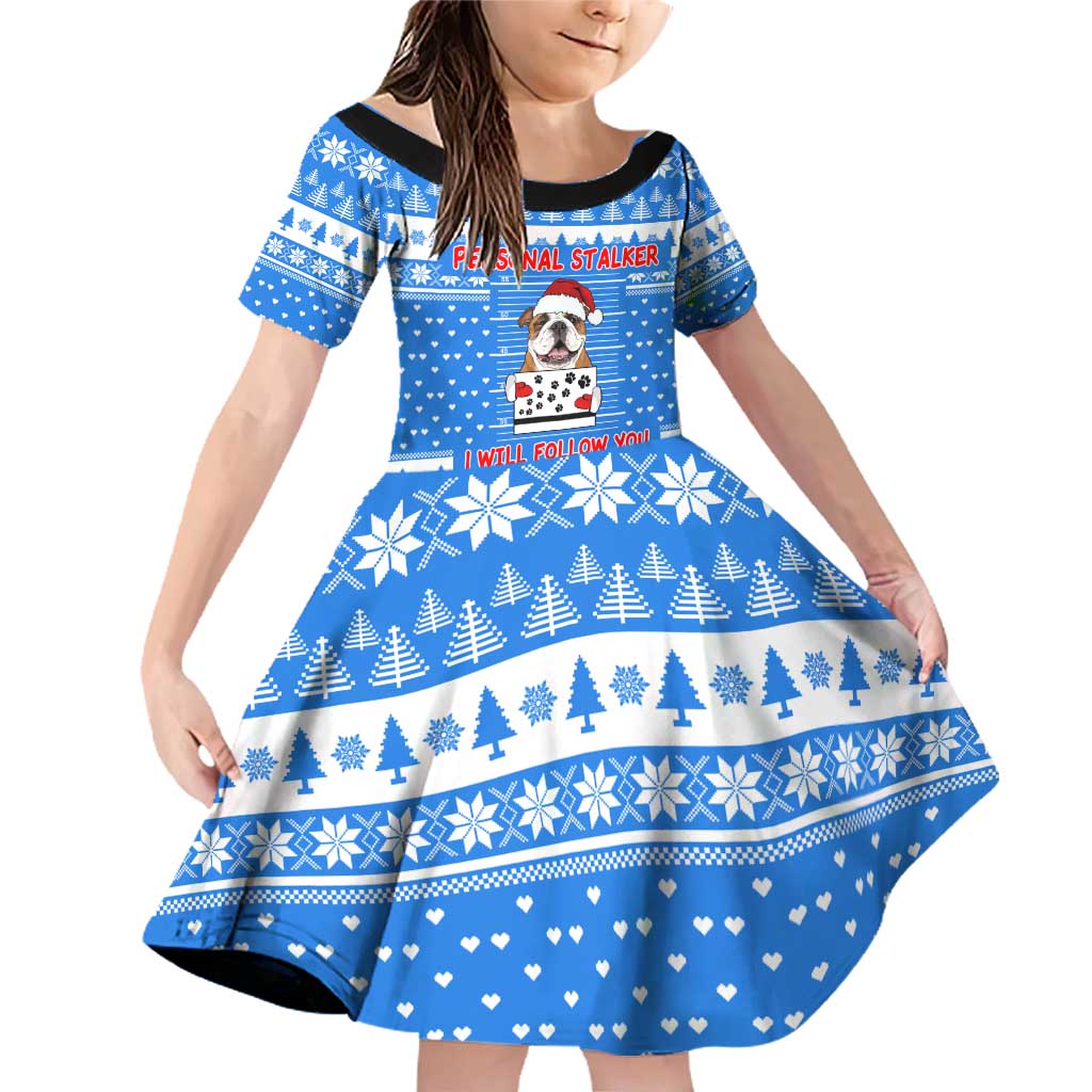 Christmas Stalker Bulldog Family Matching Off Shoulder Short Dress and Hawaiian Shirt Xmas Holiday Patterns - Wonder Print Shop