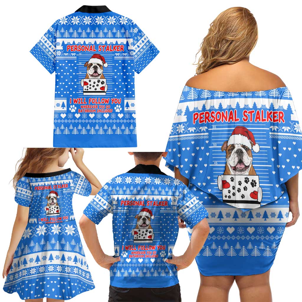 Christmas Stalker Bulldog Family Matching Off Shoulder Short Dress and Hawaiian Shirt Xmas Holiday Patterns - Wonder Print Shop