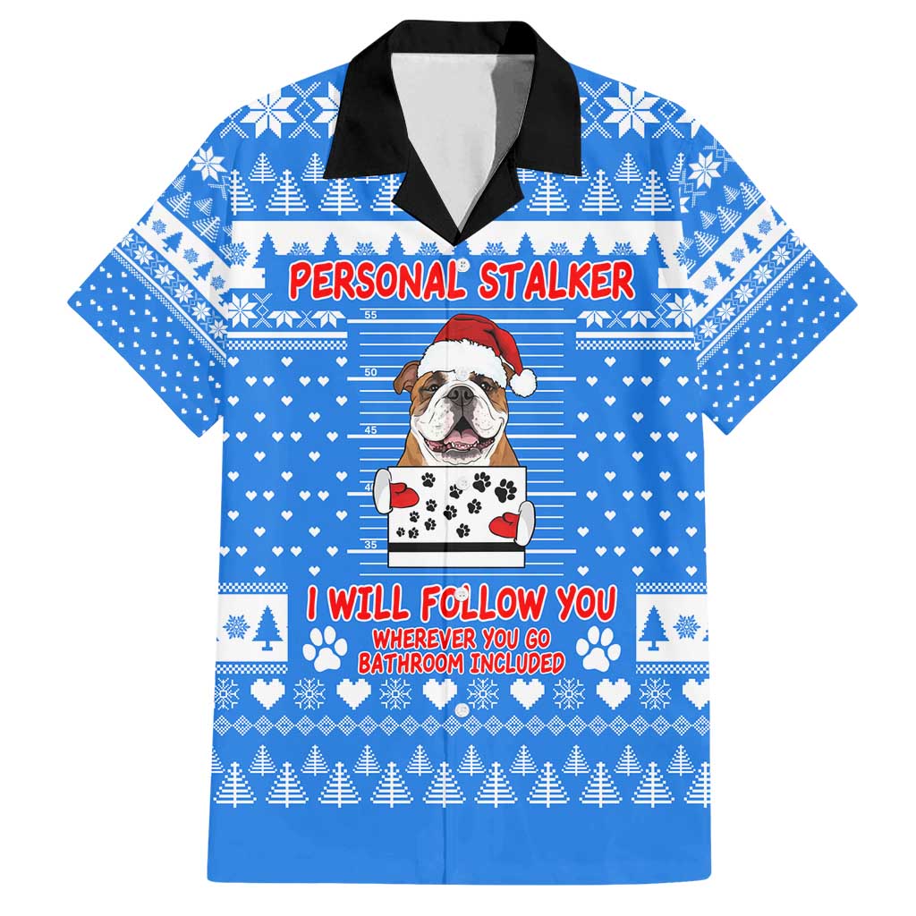 Christmas Stalker Bulldog Family Matching Off Shoulder Short Dress and Hawaiian Shirt Xmas Holiday Patterns - Wonder Print Shop