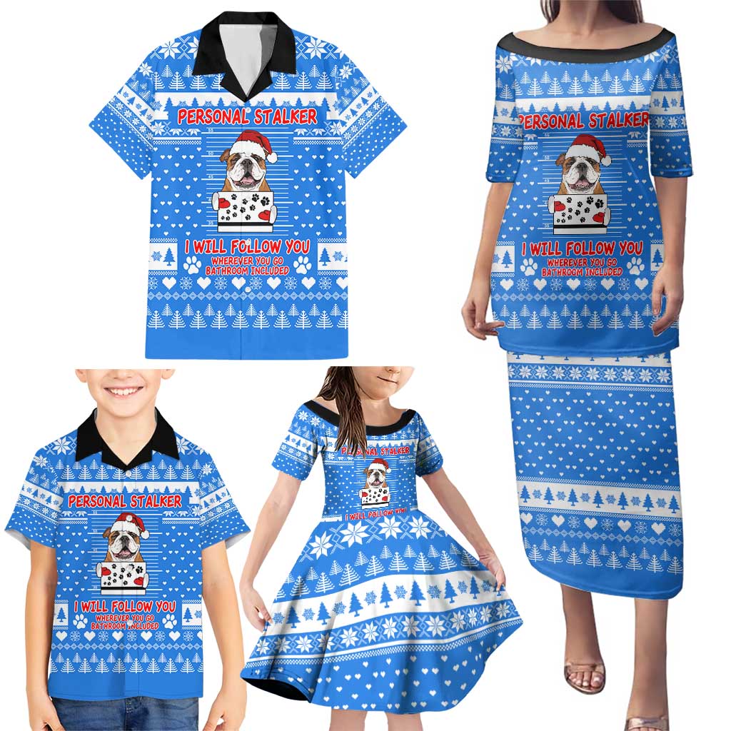 Christmas Stalker Bulldog Family Matching Puletasi and Hawaiian Shirt Xmas Holiday Patterns - Wonder Print Shop