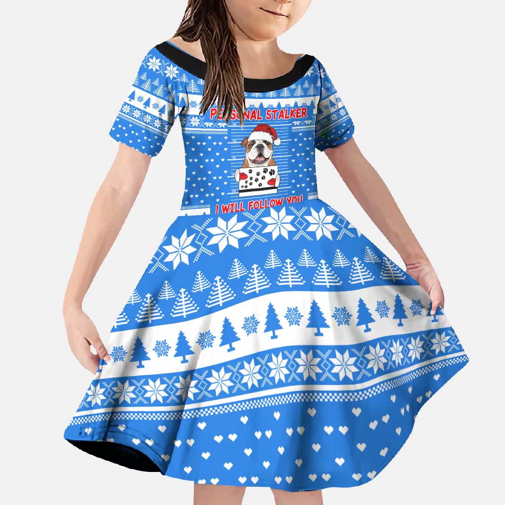 Christmas Stalker Bulldog Family Matching Short Sleeve Bodycon Dress and Hawaiian Shirt Xmas Holiday Patterns - Wonder Print Shop